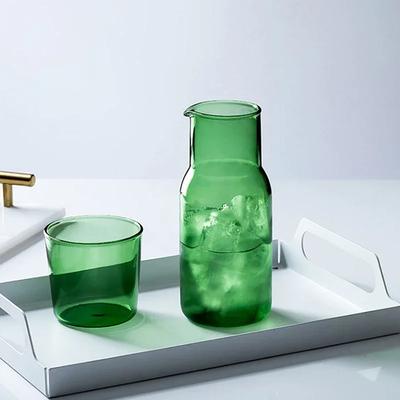 Glaswasserflasche mit Glasbecher, Nachttischkaraffe, Nachtwasserkaraffe mit Becher, Gläsern, Flachmann, Trinkgefäß für Milchtee