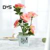 DYS Home Decor Artificial Plant Pot Rose Desktop Decor Faux Silk Flower Indoor Outdoor Imitation Flower Pot