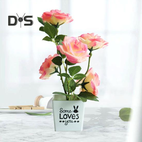 DYS Home Decor Artificial Plant Pot Rose Desktop Decor Faux Silk Flower Indoor Outdoor Imitation Flower Pot