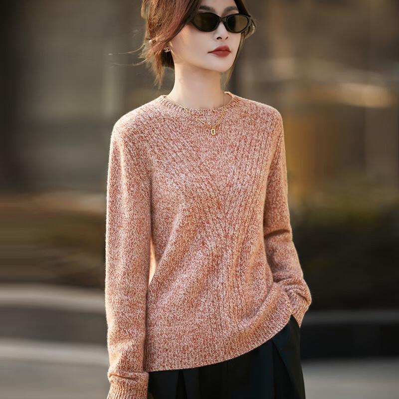 Zhenxu 100% Pure Wool Melange Thickened Round Neck Sweater L