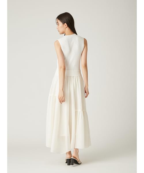Metal Brooch Rib Knit Combination Flare Dress FWNO251081IVR0