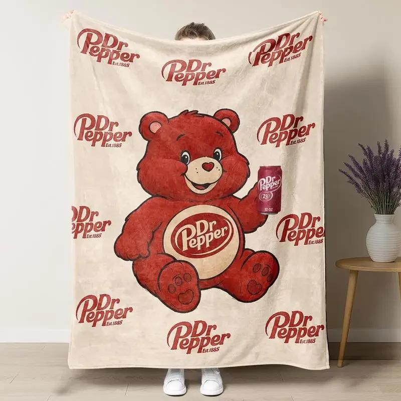 Dr Pepper Bear Flannel Throw Blanket Soft Warm Machine Washable Decorative Wall Hanging for Bed Home Textiles