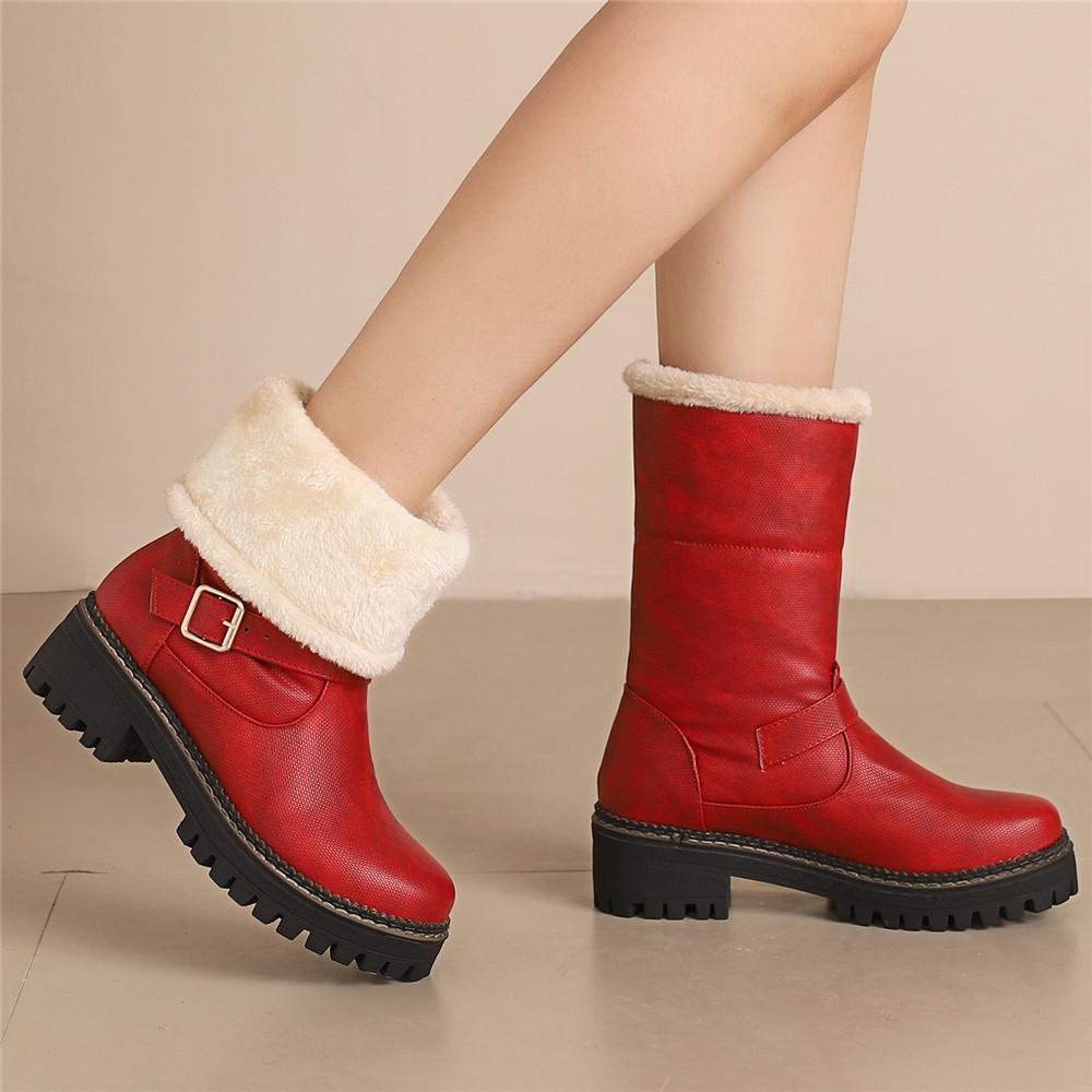 Fashion Winter Boots for Women New Snow Keep Warm Fur Booties Comfort Cuffed Wool Ankle Boots Platform Wedges Cotton Shoes Mid Calf Boot