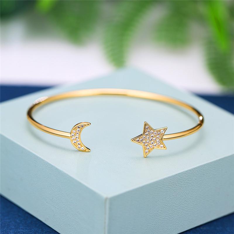 

Очаровательный браслет из камня белого кубического циркония, модные регулируемые браслеты со звездой и луной для женщин, роскошный свадебный браслет золотого цвета серебряный