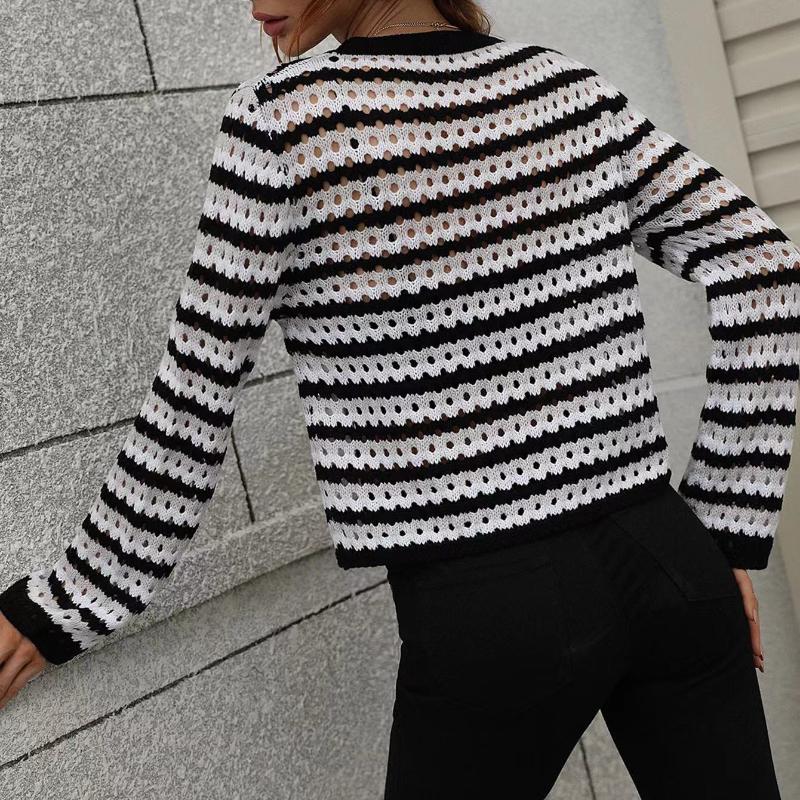 IHUASU Autumn and Winter O-neck Women's Knitwear Striped Pullover Intercolour Sweater