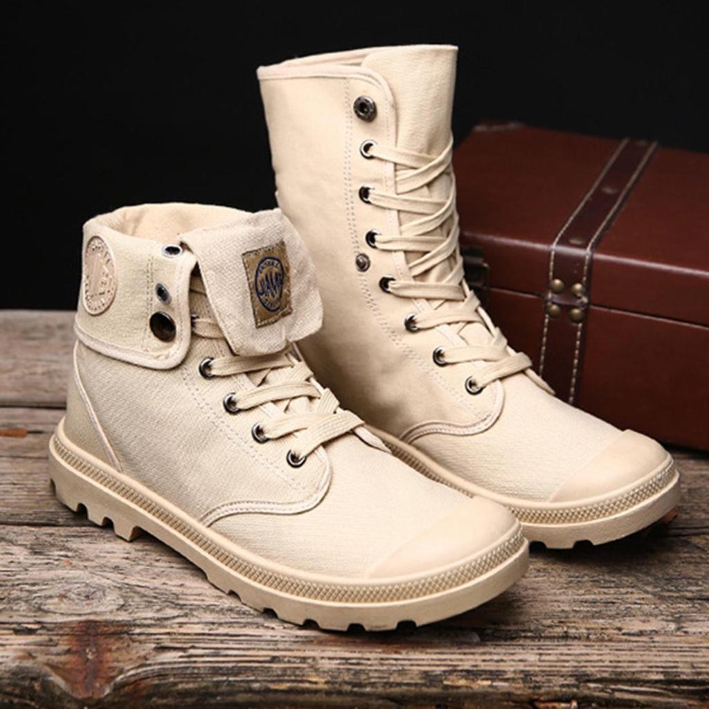 FashionCloth Erkekler Basit Stil Moda Yüksek Askeri Ayak Bileği Ayakkabı Deri Tek Bağcıklı Perçin Çizmeler