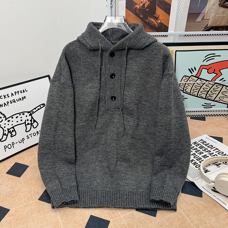 Autumn and Winter Men's Sweater Loose Hooded Pullover Solid Color Sweater Top