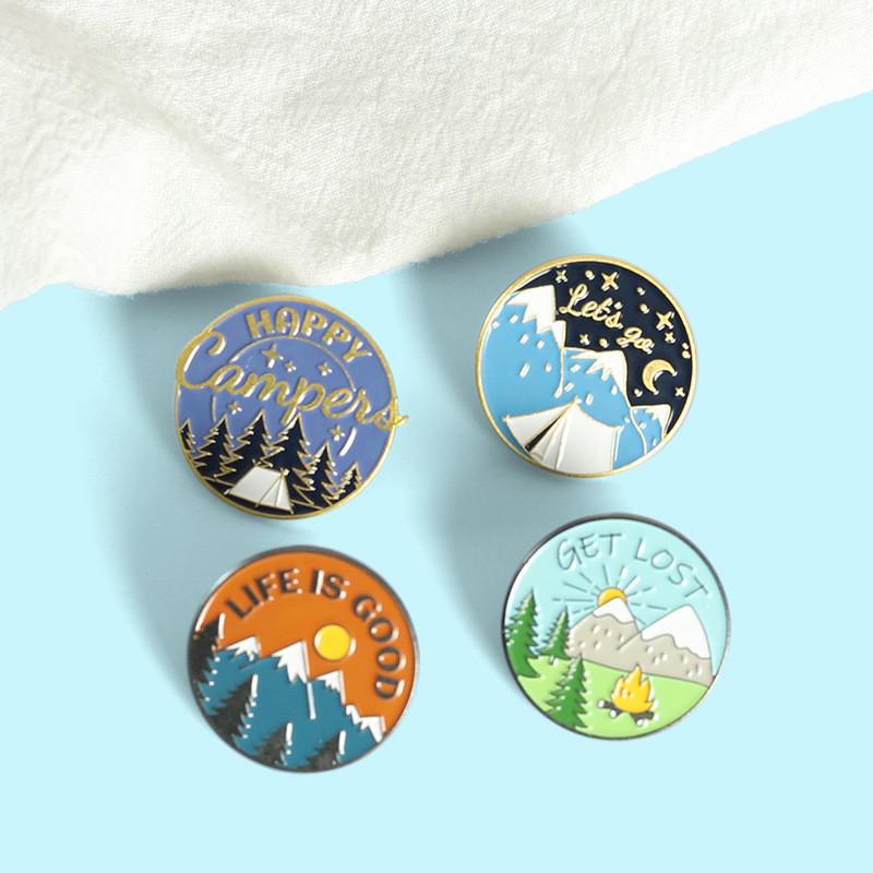 And Fun Charming Brooch With Cartoonish Mountain Peaks And Pine Trees For Everyday Wear
