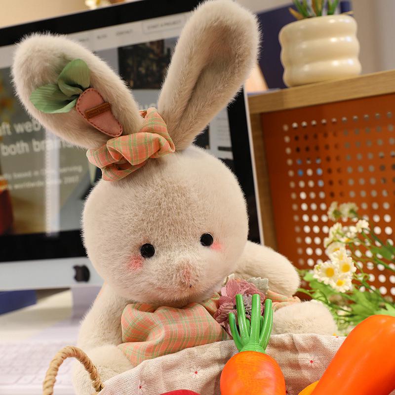 Adorable Floral Plaid Long-Eared Rabbit Plush Toy for Kids