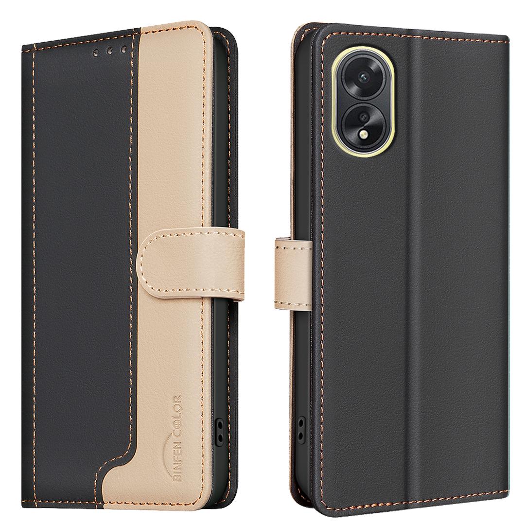 

For Oppo A18 4G/A38 4G Leather Case Stand RFID Blocking Card Slots Black