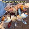 Kawaii Imitation Wood Carving Keychain Grey Blue Tit Pearl Bird Keychain  Car Key Accessory