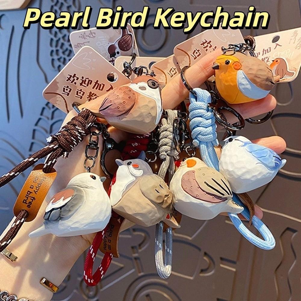 Porta-Chaves Animal Chapim Azul Cinzento Desenho Animado Pássaro Pérola Chaveiro Imitação Escultura em Madeira Chaveiro Crianças