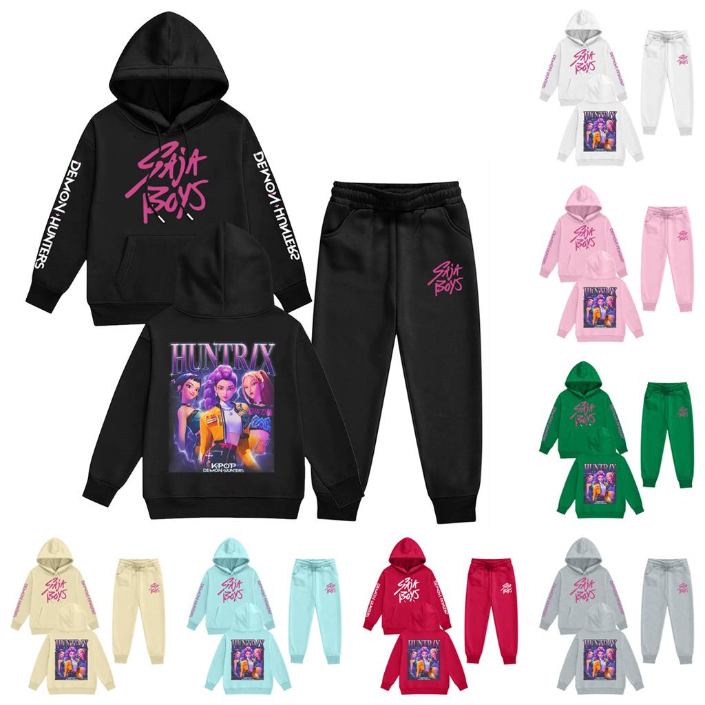 Kids' Long Sleeve Loose Pullover Letter Print Drawstring Hooded Sweatshirt Sweatpants Set