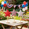 6 Pcs 4th of July Star Ornaments for Tiered Tray Decor, Patriotic Stuffed Fabric Star with Stand, American Blue Red White Table Centerpiece for