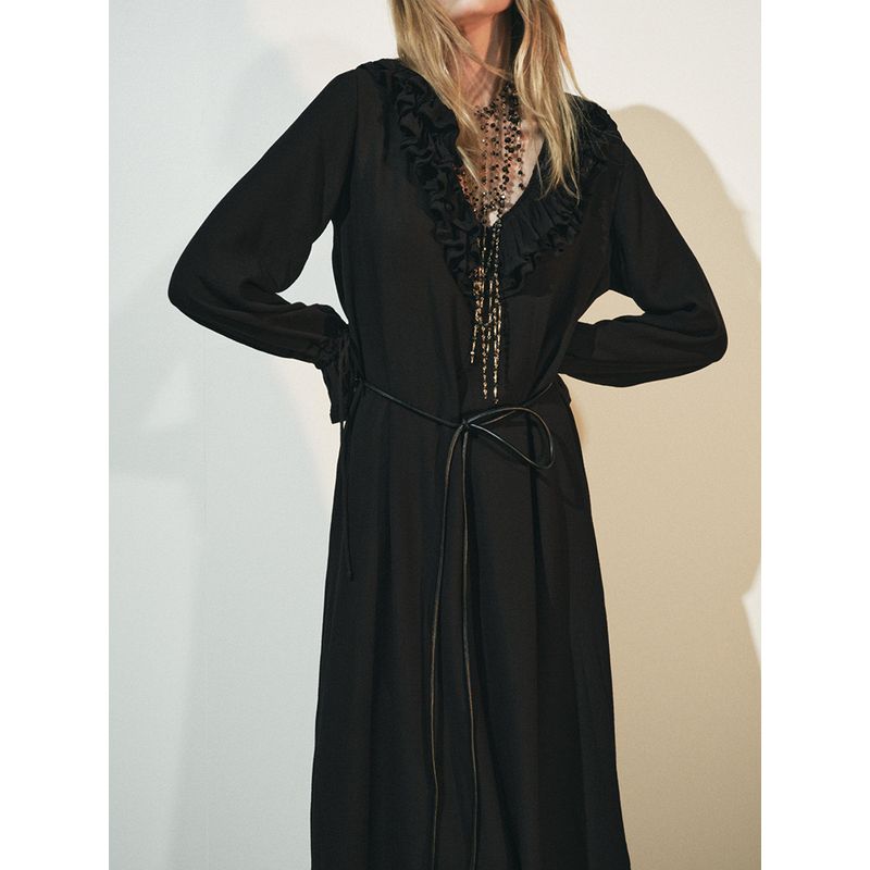 Za2025 Spring New Women's Clothing Fashion Elegant Slim Looking Laminated Decoration Long Sleeves Midi Skirt Dress 2678247