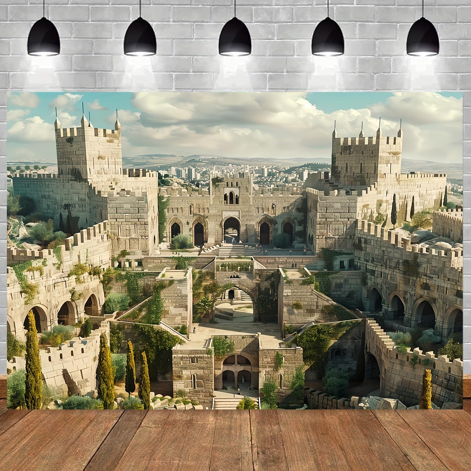 City of Peace Tower Of David Backdrop - 1Pc Polyester Old City & Ancient Ruins Scene For Room Decor Travel Photos & Portraits 150x110cm