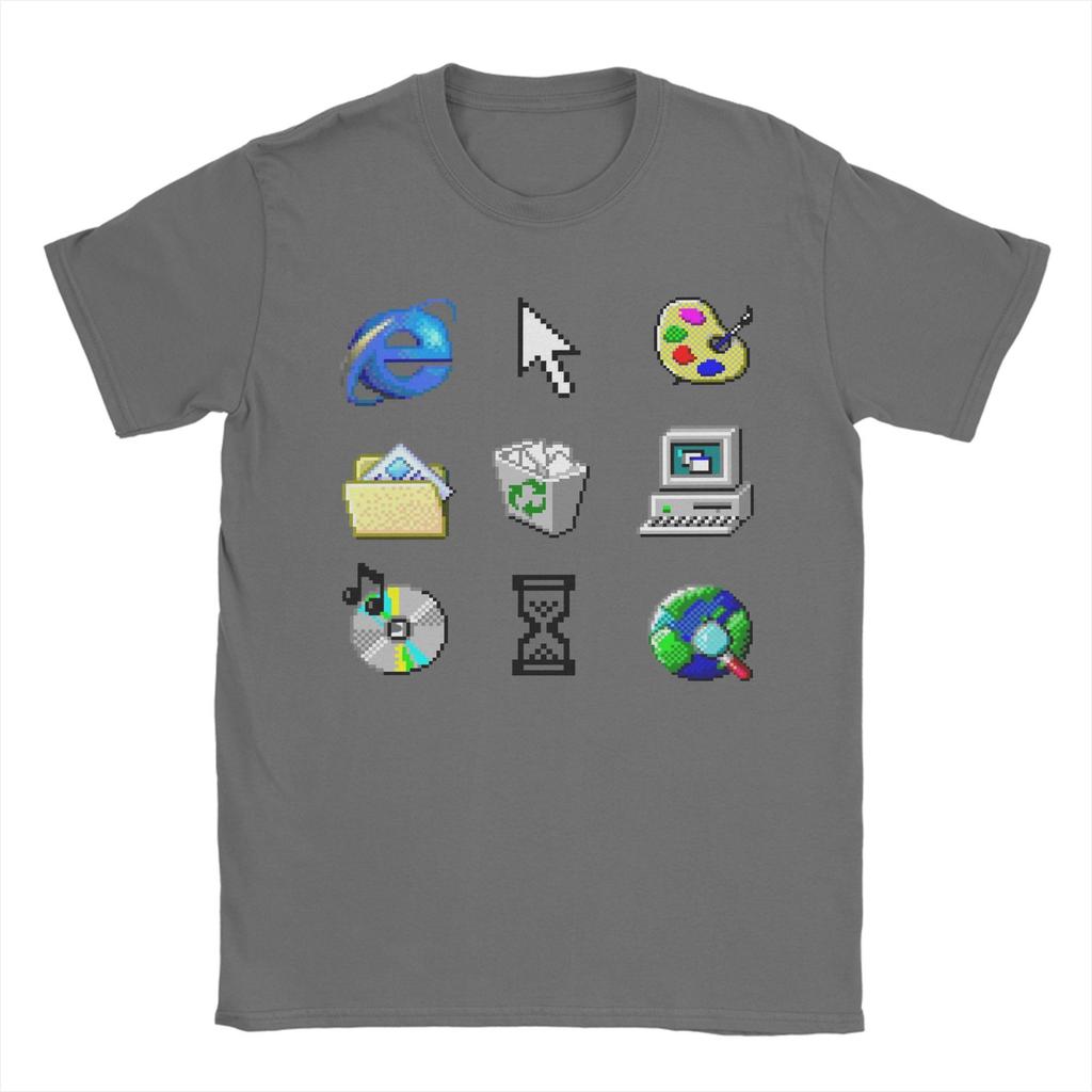 Men Women Summer Funny TShirt Old Windows 95 Icons Funny Cotton Tees Short Sleeve T Shirt Crewneck Tops Gift Idea