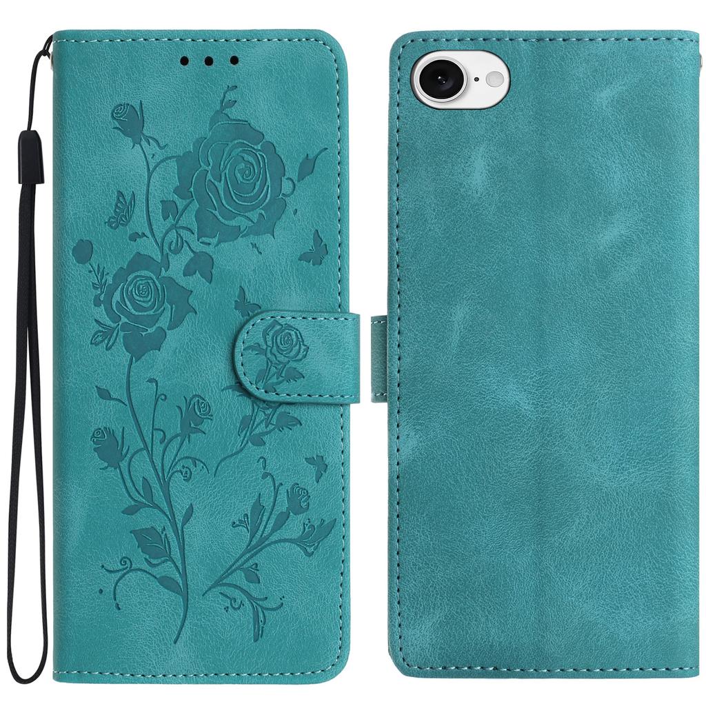 For iPhone 16e Wallet Case Rose Pattern Imprinted Leather Flip Stand Phone Cover
