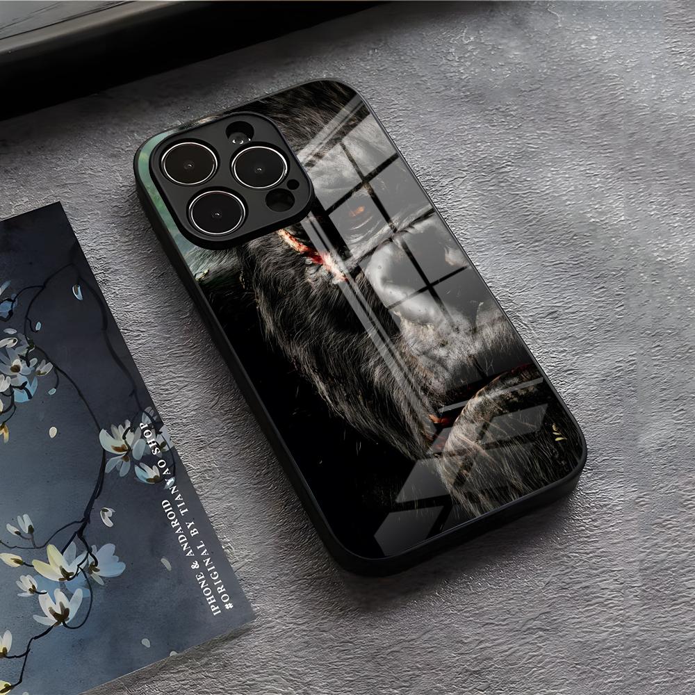 

Angry King Kong Phone Case For IPhone 17 Air 16 E Pro Max 15 14 13 Mini 12 Pro 11 Max Plus Black Glass Cover iPhone 16 Pro