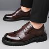 FashionSpring and Autumn New Round Head British Style Platform Shoes for Men Fashion Casual Leather Men's Dress Shoes