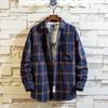 Men Casual Loose Plaid Long Sleeve Stand Collar Fashion Shirt