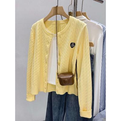 Twist-Textur-Strickjacken-Cardigan Damen Herbst Süßes Mädchen Altersreduzierend Gesticktes Strickoberteil Weicher Wachsartiger Mantel