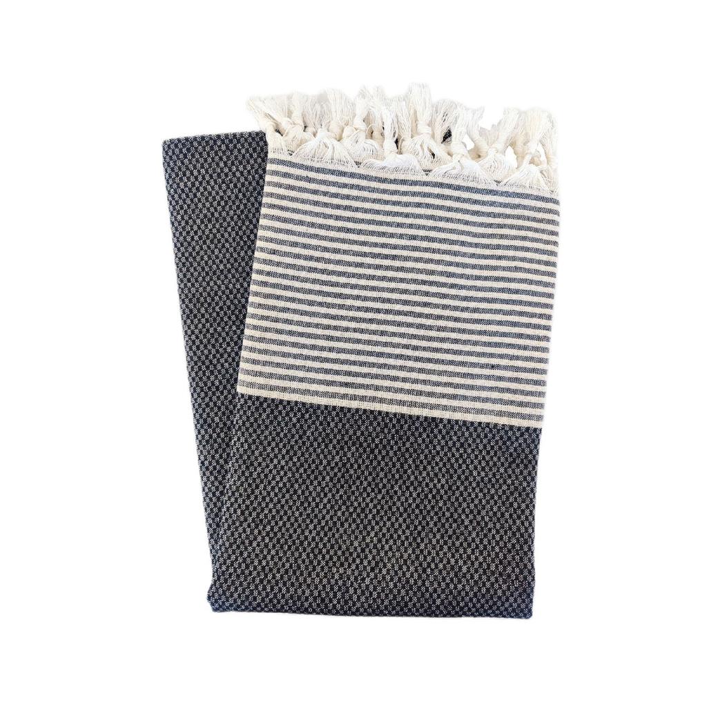 Peshtemal, 100% Cotton, Checkered Pattern Navy Blue, Beach Towel, Bath Towel