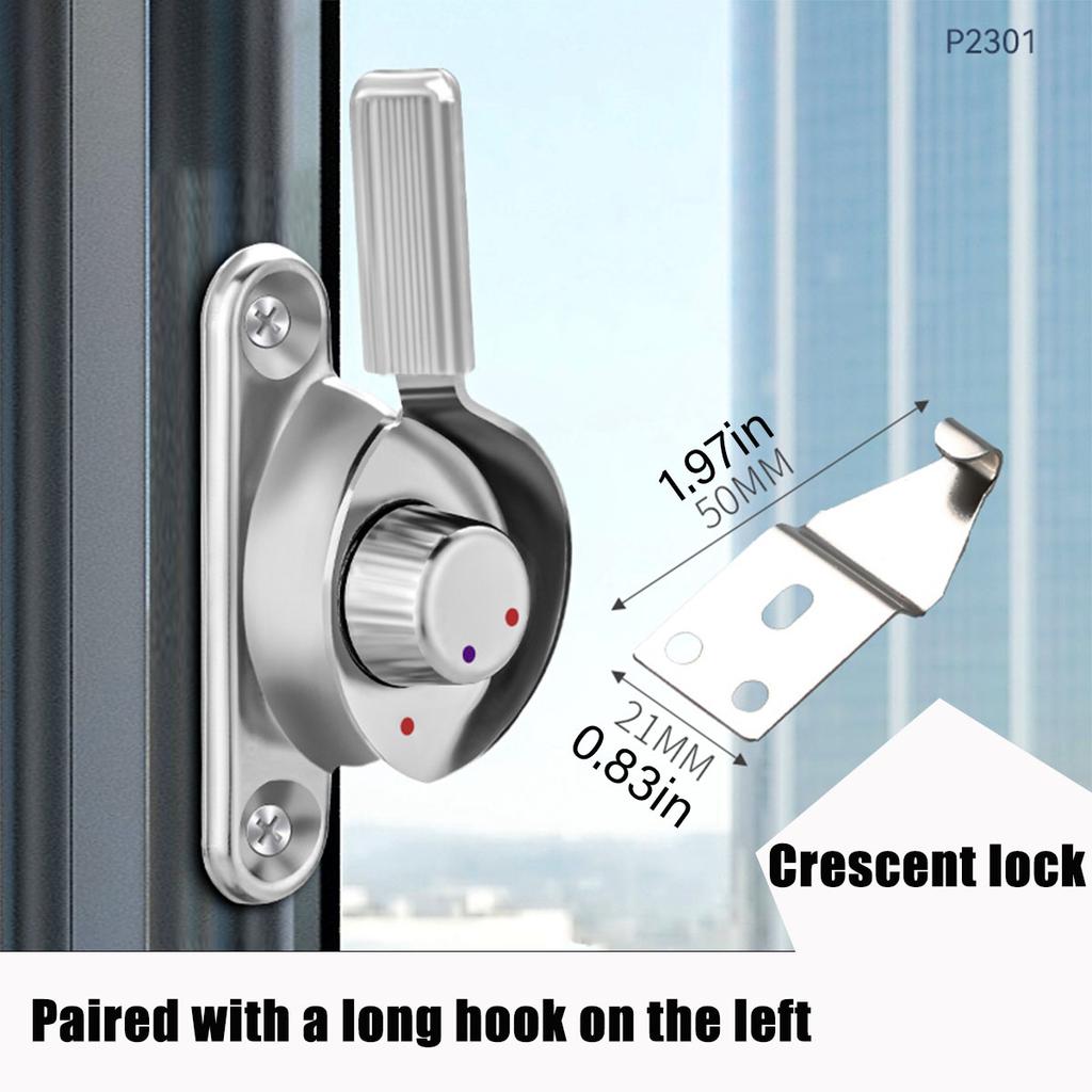 Crescent Lock for Doors and Windows,Gate Latch Slide Bolt Latches Lock,Safety Double Sided Gate Hardware,Left and Right Silvery
