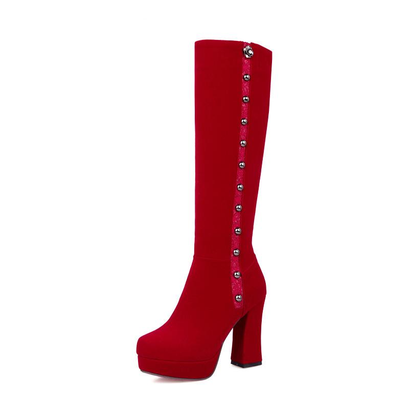

New Fashion Suede Rivet Thick Heel Large High Boot