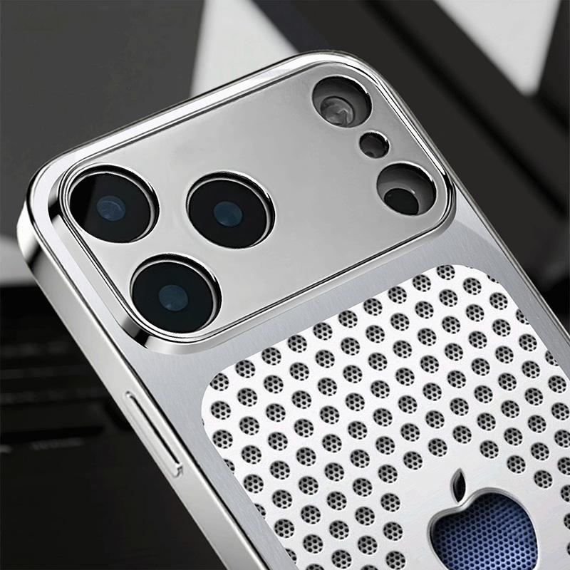 Metalowa obudowa na telefon z hartowanego szkła z wzorem okrągłych otworów, galwanizowana, dla iPhone 17 Pro Max 11 12 13 14 15 16 Plus 16E 17Air Cover