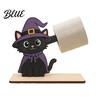 Black Cat Holiday Gift 2Pcs Halloween Paper Towel Holder, Cartoon Animal Tabletop Roll Dispenser, Wooden Desktop Tissue Dispenser Stand for