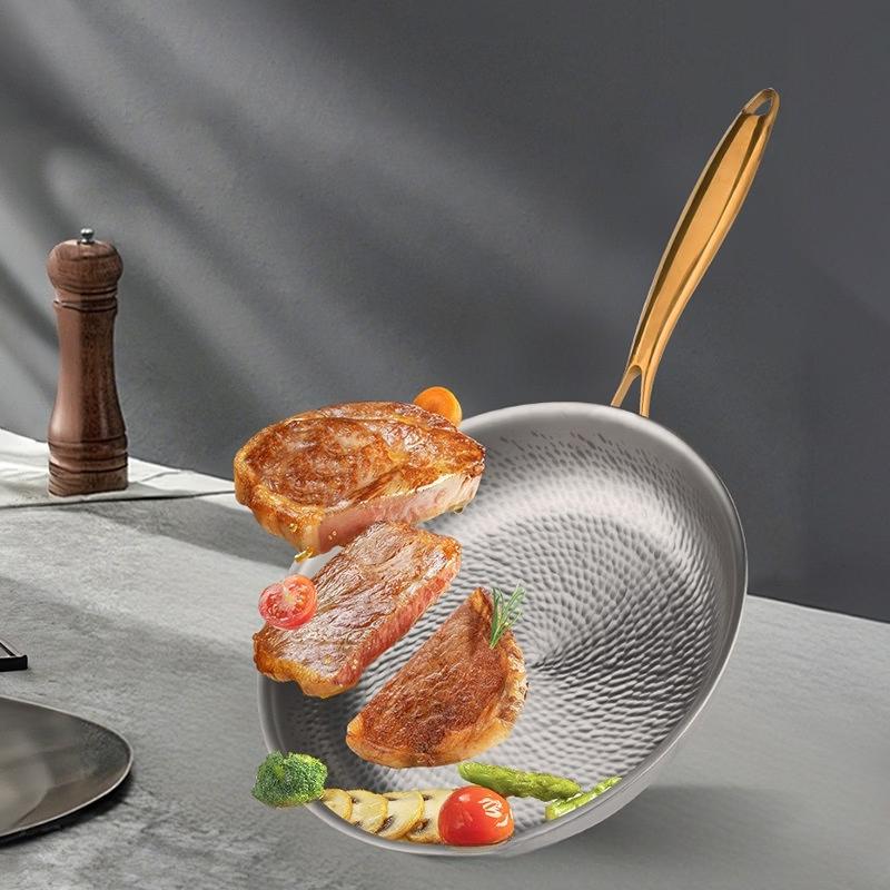 Zhishi Gilded Handle Titanium Deep Frying Pan