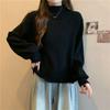 Damen Plus Size Rippstrick Hoher Kragen Langarm Schlankmachendes Warmes Oberteil für Herbst Winter