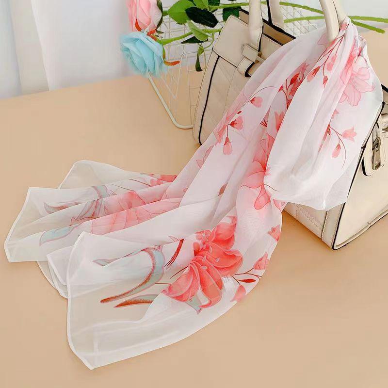 Spring & Summer Silk Chiffon Scarf for Women – Versatile, Fashionable, Sun-Protective, Printed Headscarf