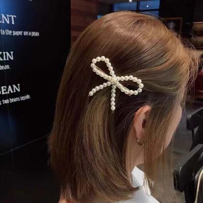 Y2K Koreanische Weiße Perle Schleife Haarnadel Haarspangen für Frauen Mädchen Elegant Mode Geometrische Haarspangen Haarschmuck