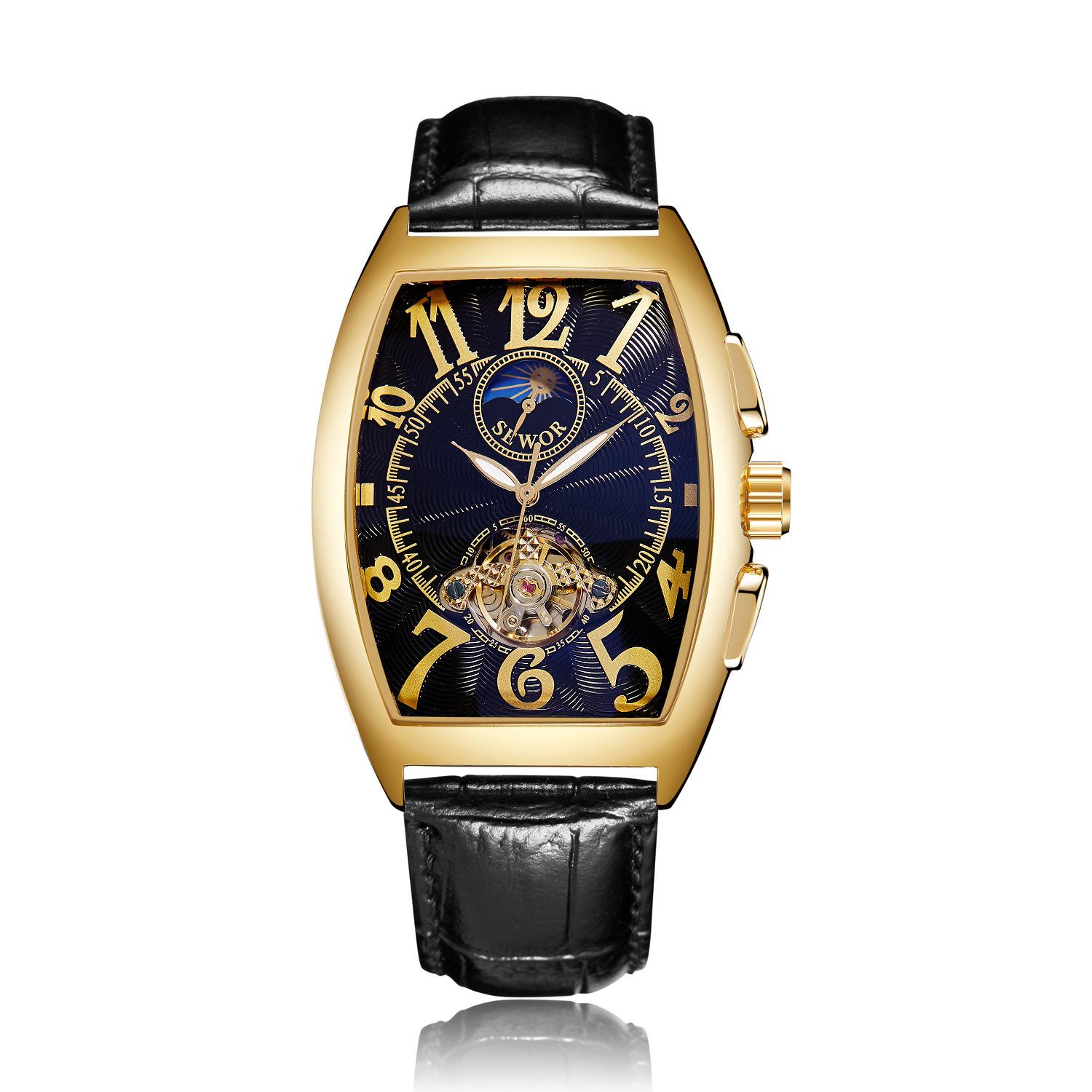 Men S Mechanical Watch Waterproof Wine Barrel Type Hollow Belt Men S Watch Personality Social Guy Men S Watch
