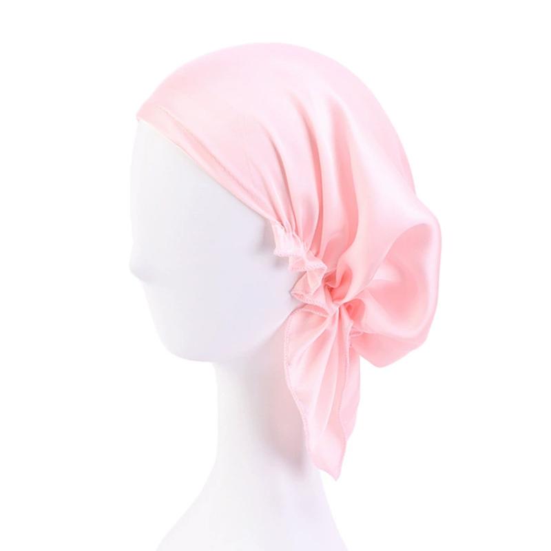 1Pc Women's Comfortable Headscarf Turban Head Cover Solid Color Hair Care Bonnet Hat Night Sleep Cap Imitated Silk