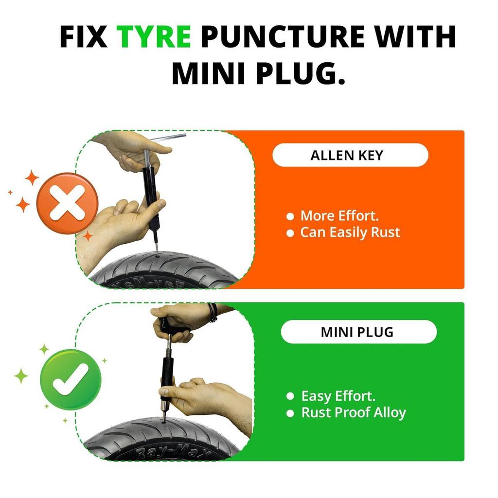 Mushroom Plugs for Tyre Kit | (Mini PK + 15 Plugs) | Spare Rubber Plugs for Car & Motorcycle Tyres | Durable, Leak-Proof Seal
