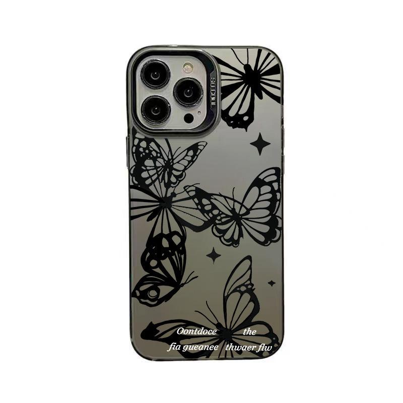 Black butterfly is suitable for Apple 16promax mobile phone case iPhone15 color silver 13 anti-drop 14 high-quality laser.