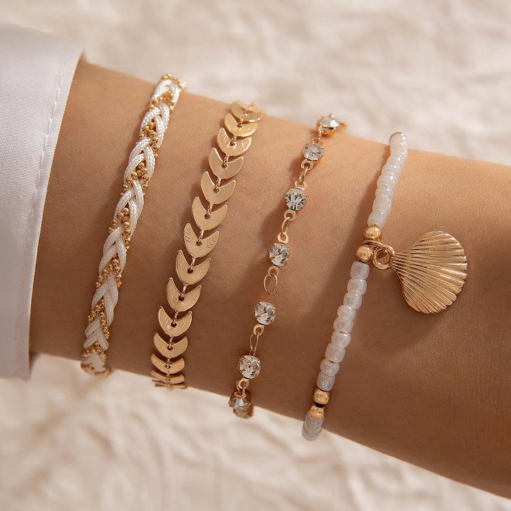 Bohemian Style Rice Bead Shell Multi-layer Bracelet Ethnic Wind Cord Woven Bracelet Four-piece Set
