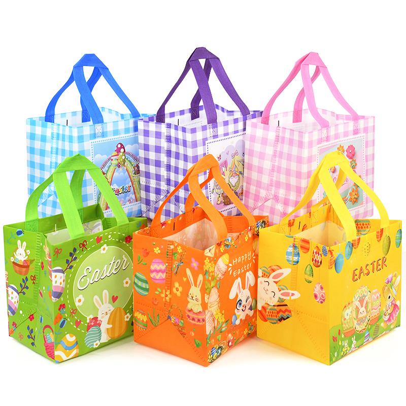 Easter Gift Bags Cute Rabbit Printed Candy Snack Tote Bag Non-Woven Egg Basket Non Woven Happy Easter Party Decoration Supplies