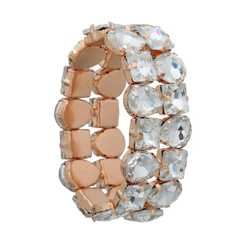 Womens Stretchable Double-Layer Crystal Rhinestone Bracelet Geometric Design Hip Hop Style Alloy Jewelry