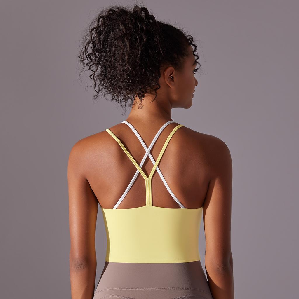 New Nude Camisole Sports Bra With Beautiful Back, Fake Two-Piece One-Piece Coaster, Yoga Bra, Shock Resistant Fitness Vest For Women