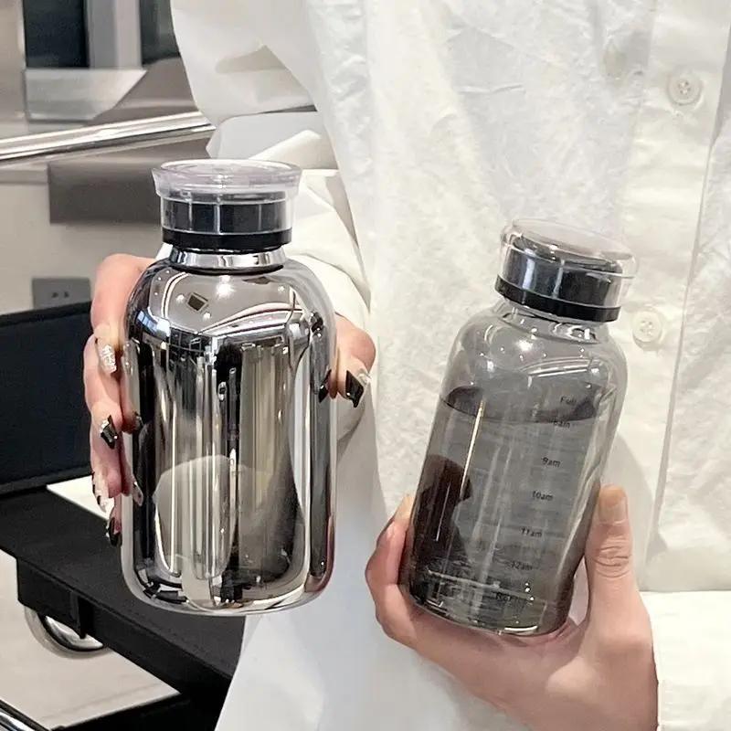 450/750ml Large Glass Water Bottle with Straw 2 Lids Clear Kawaii Drinking Bottle Leakproof Cup for Woman Girl