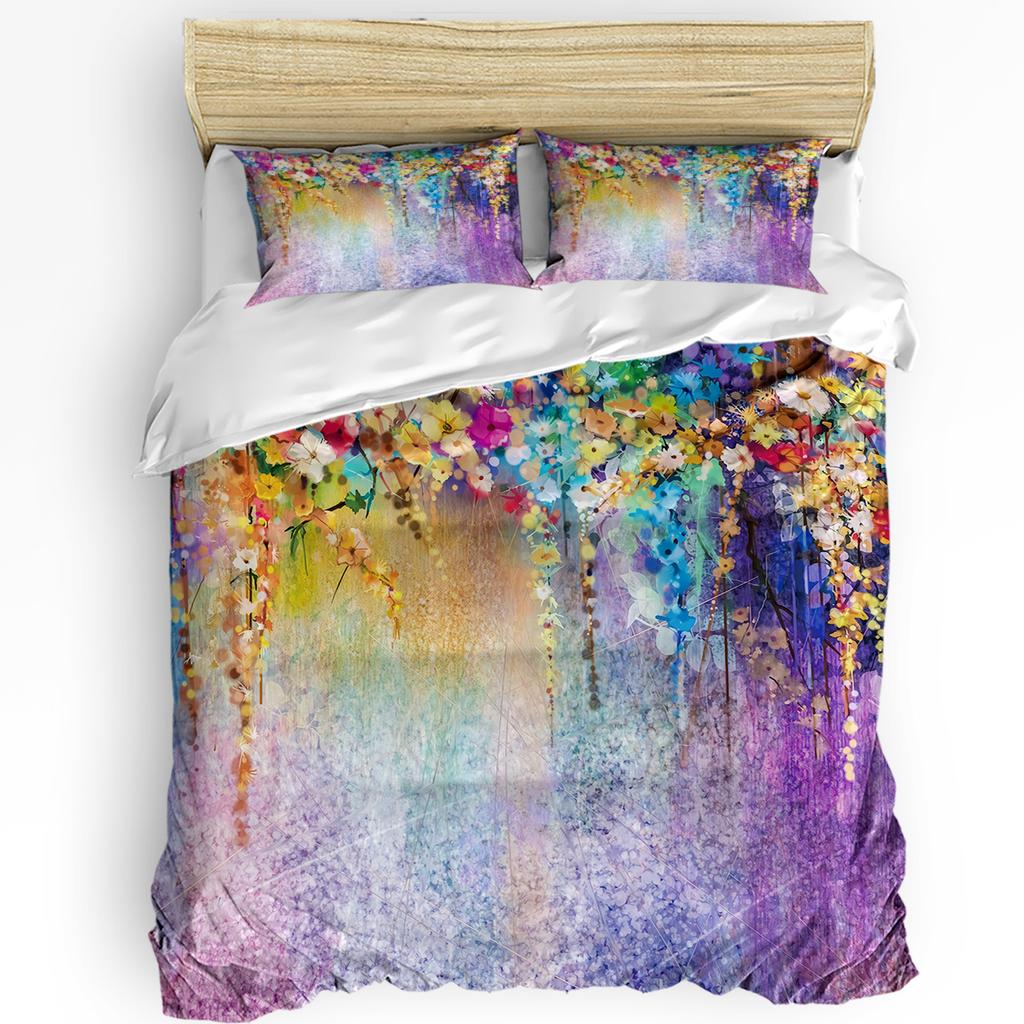 Fiori di Vite Primaverili Blu Viola Copripiumino con Federa Set Letto Personalizzato 3 pezzi Copripiumino Letto Matrimoniale Tessile per la Casa