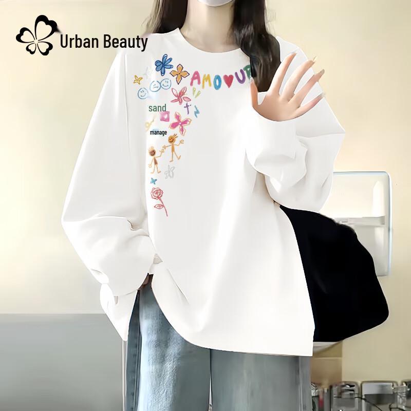 Urban Beauty Damen 2025 Herbst Locker geschnitten Langarm Baumwoll-T-Shirt
