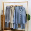 De Velvet Couple's Autumn/Winter Pajama Set: Women's Simple Check Long Sleeve & Men's Loose Casual Home Wear, Also Suitable for Spring Outdoor Wear