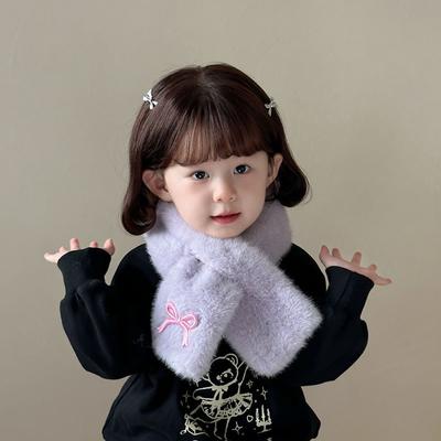Cute Solid Color Bowknot Scarf Casual Warm Kids Plush Scarf Korean Style Windproof Children's Cross Scarves Outdoor