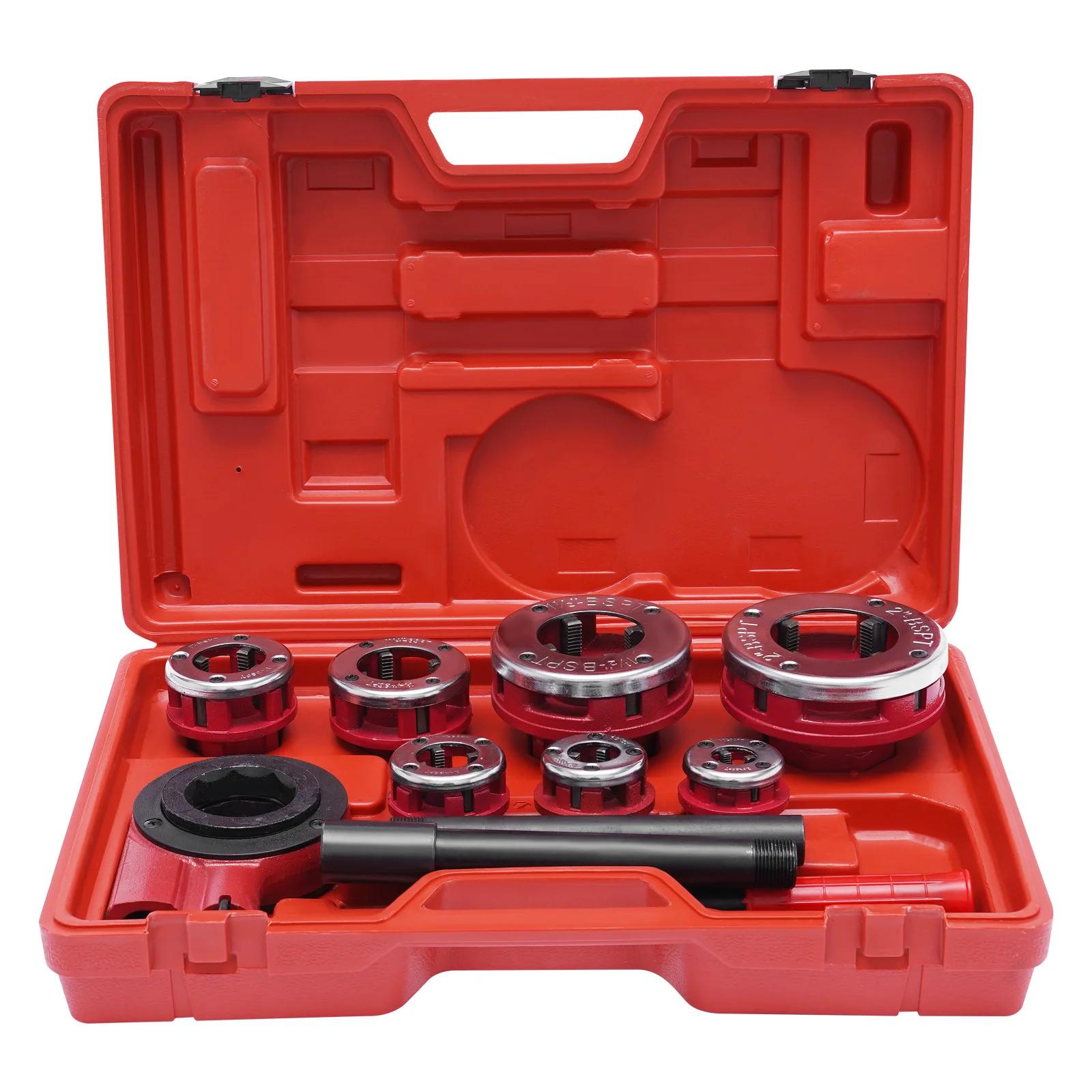 

Ручной трещоточный клупп для нарезания резьбы на трубах BSTP Портативный клупп для нарезания резьбы на трубах Ручной трещоточный набор для нарезания резьбы на трубах с набором из 7 плашек красный