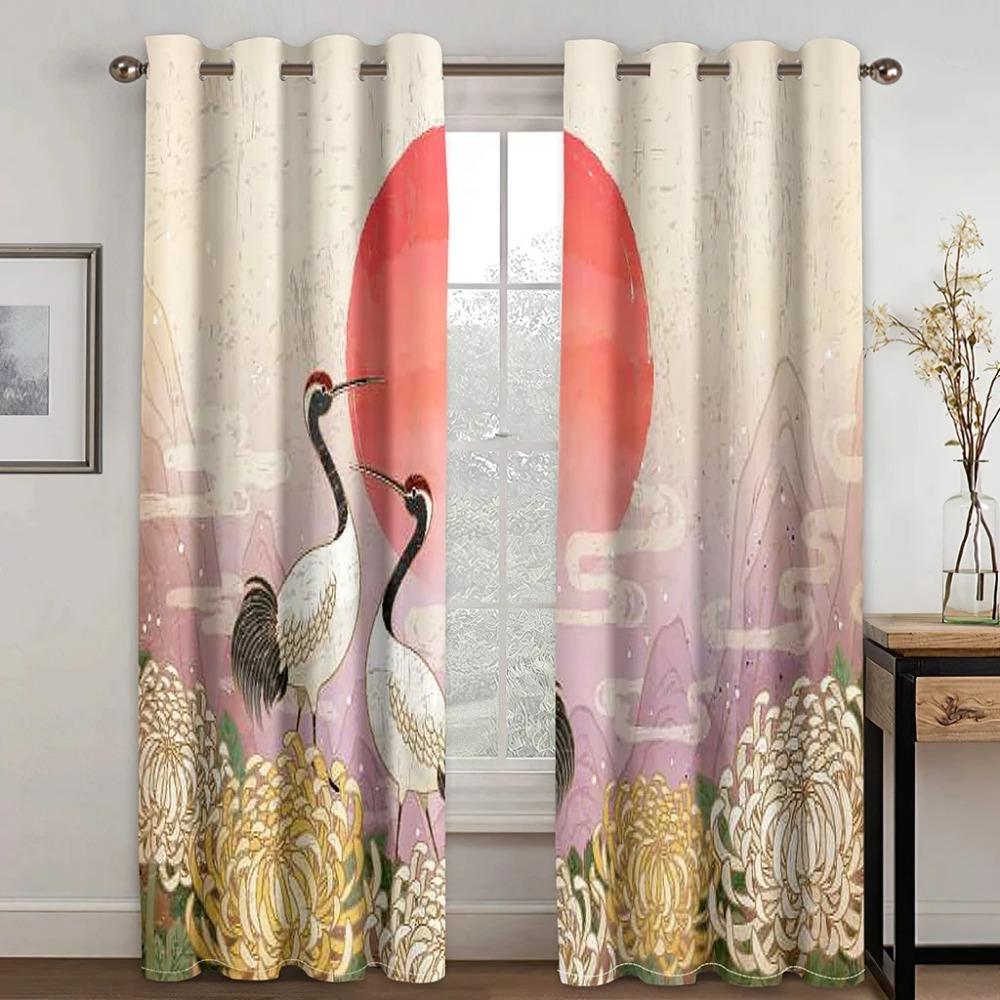 Japanisch Schöner Kran Sonne Welle Berg Wolke Hochverdunkelungsvorhang Schlafzimmer Wohnzimmer Hotel Fenstervorhang 2 Paneele Verdunkelung